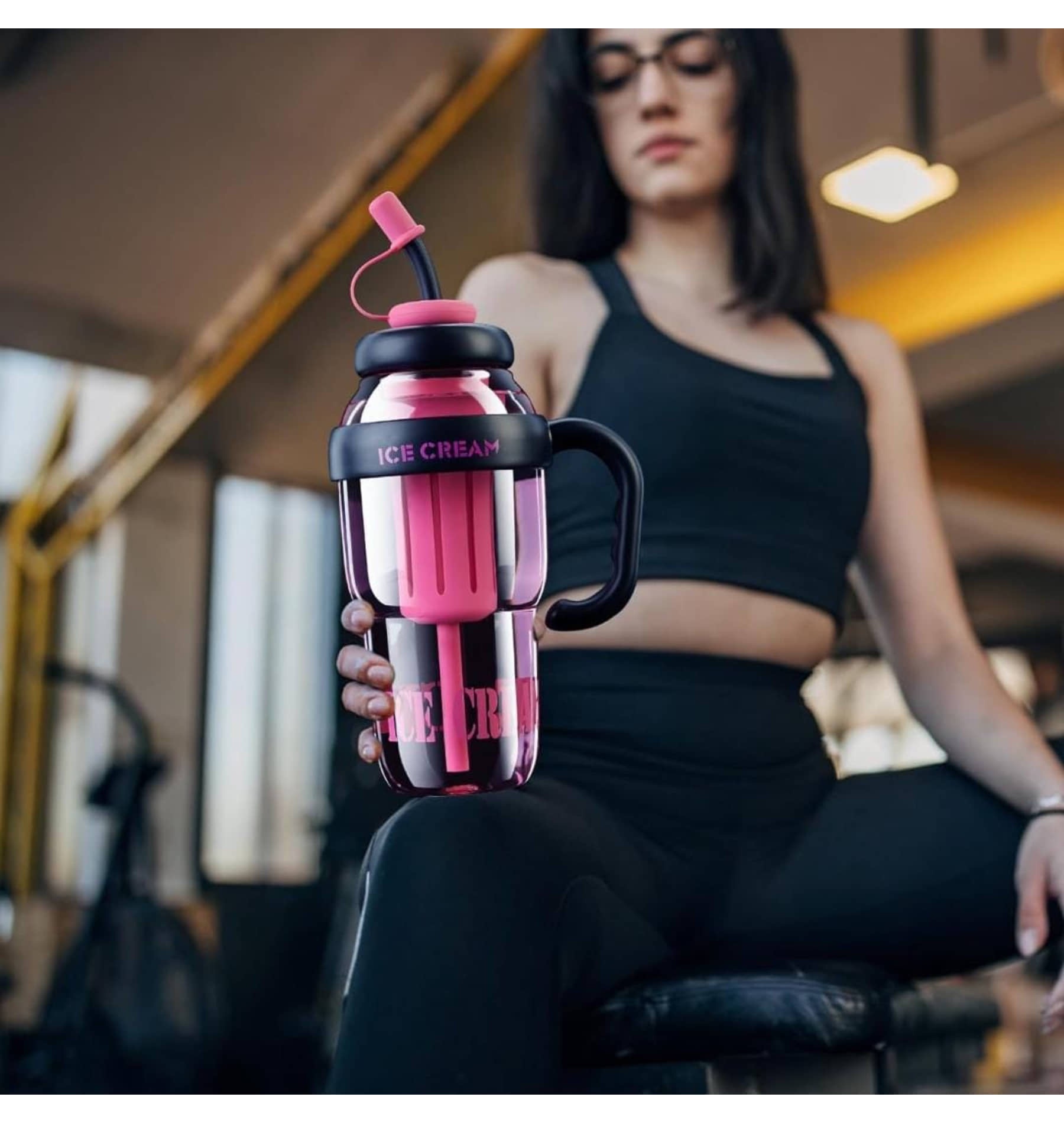 Cute Ice Cream Themed Portable Water Bottles with Straw - Multiple Colors