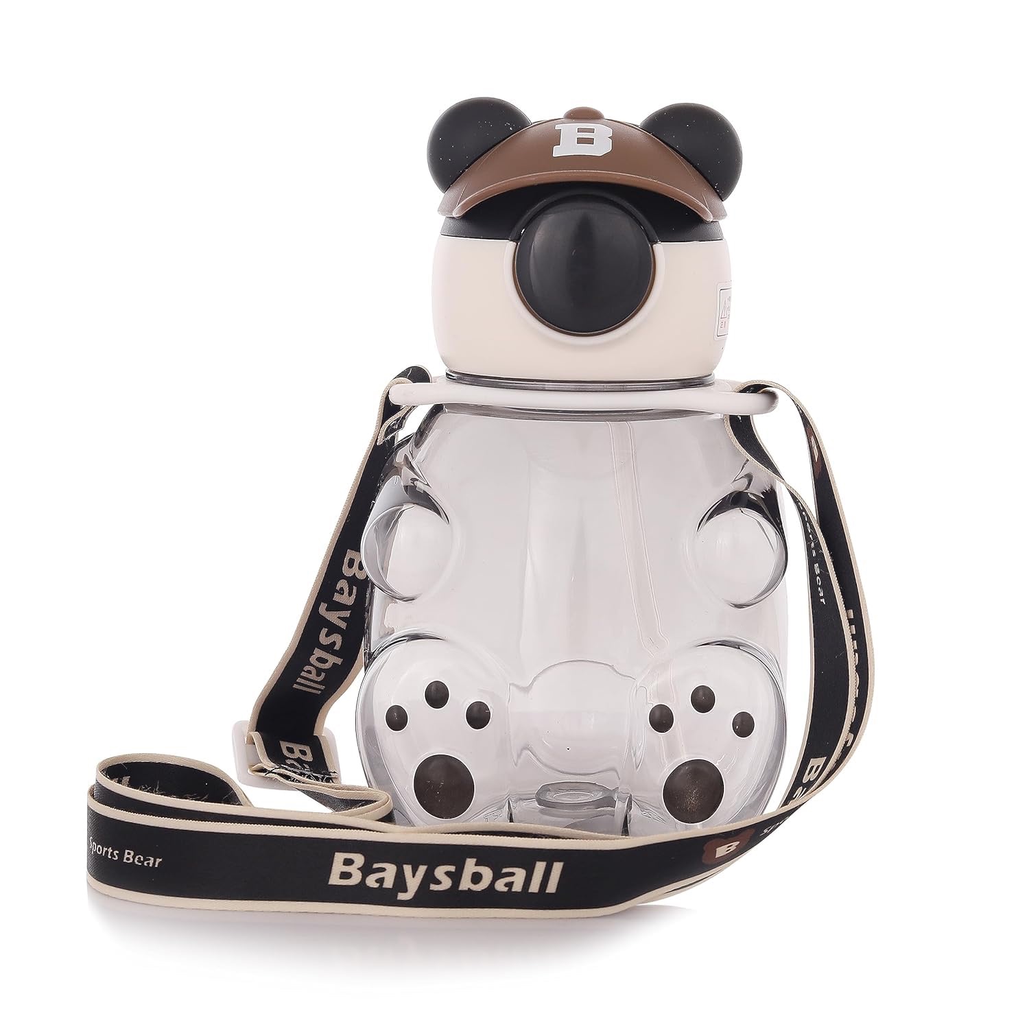 Cute Bear Shaped Water Bottle with Straw and Adjustable Strap - Portable Kids' Sporty Sipper