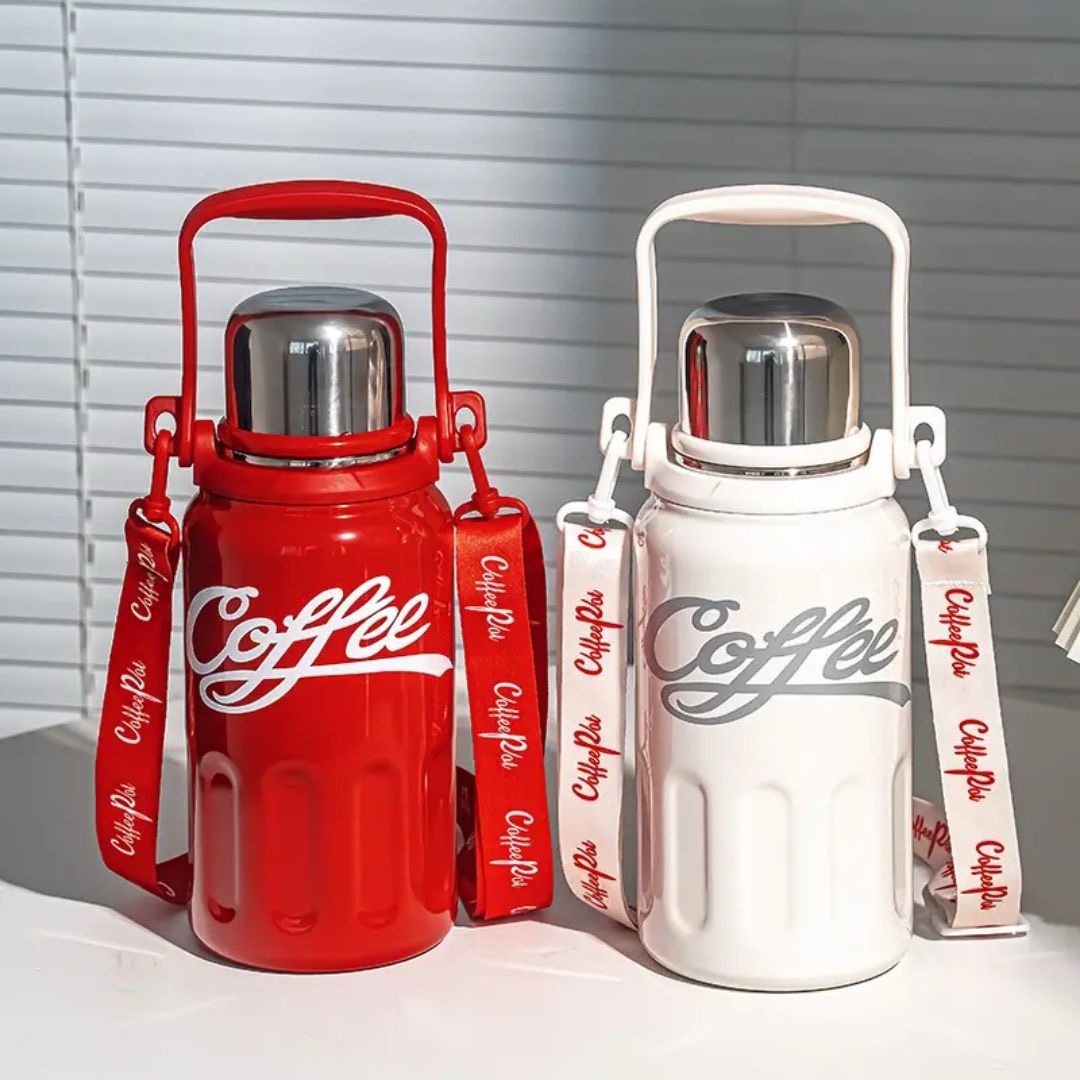 Portable Stainless Steel Coffee Thermos Flask with Travel Strap