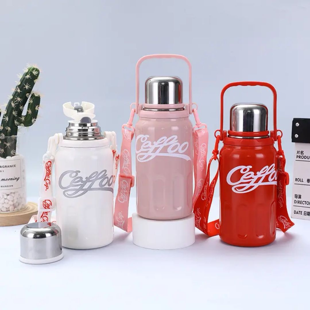 Portable Stainless Steel Coffee Thermos Flask with Travel Strap