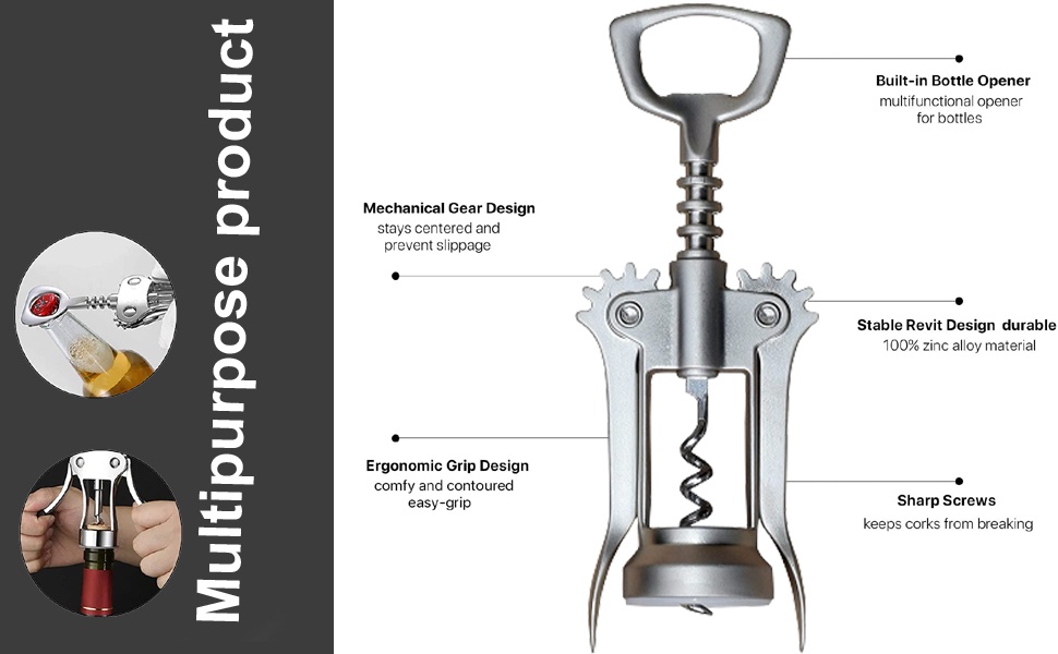 Wing Corkscrew Wine Opener Professional Multifunctional All-in-One Wine Bottle Opener and Beer Bottle Opener.