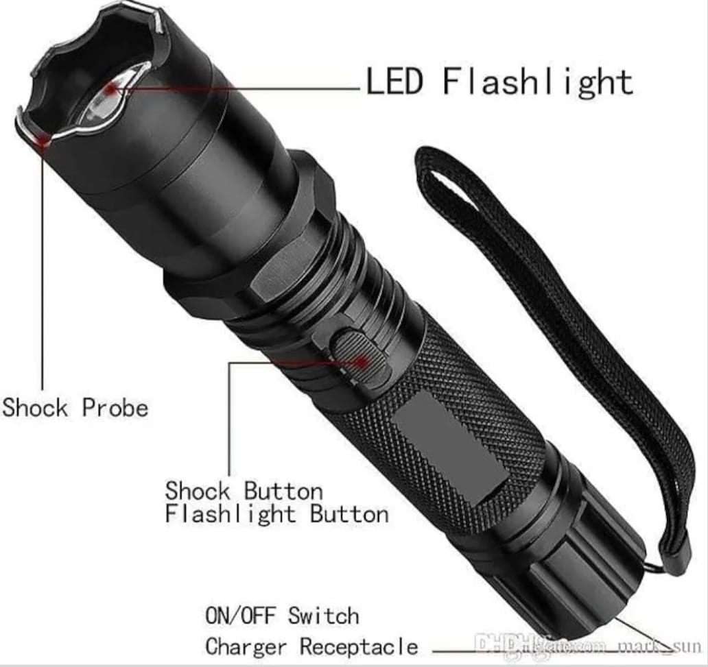 Rechargeable Tactical Stun Torch plus High-Intensity LED Light with Security Holster and Defense Shock Feature